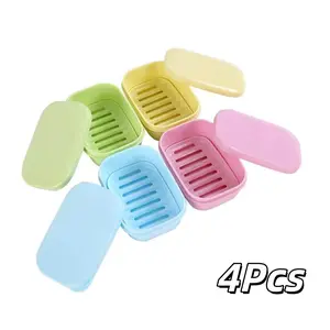 4 Pack Soap Travel Container Portable Soap Case Leakproof Soap Box Soap Saver Dish with Cover Plastic Soap Bar Holder for Camping Outdoor Bathroom Shower Gym Hiking Traveling