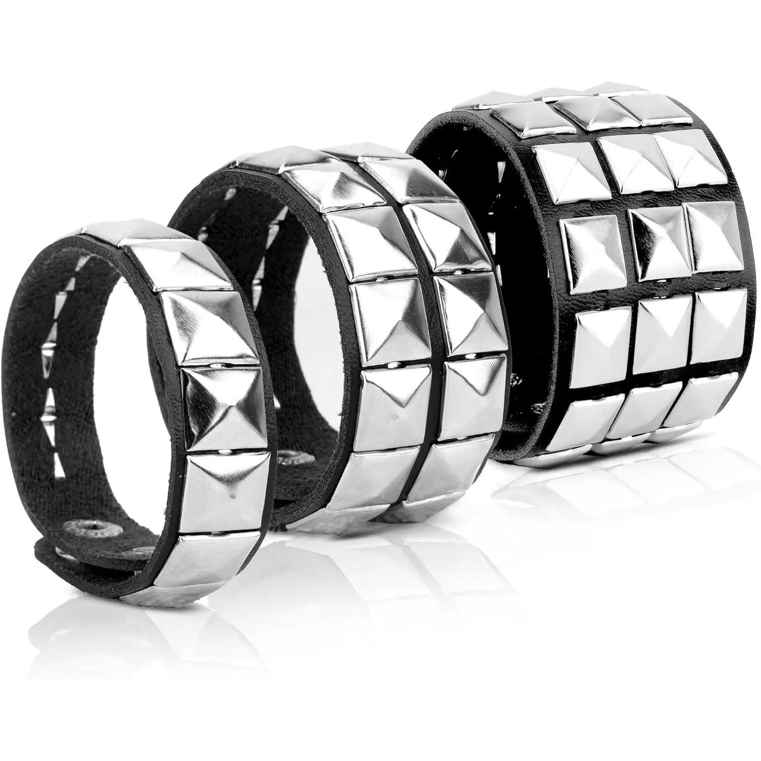 3-Pack Adjustable Studded Leather Stack Bangles, Punk Gothic Grunge Jewelry - Punk Style Jewelry for Parties, Concerts, Men's & Women's Party Accessories