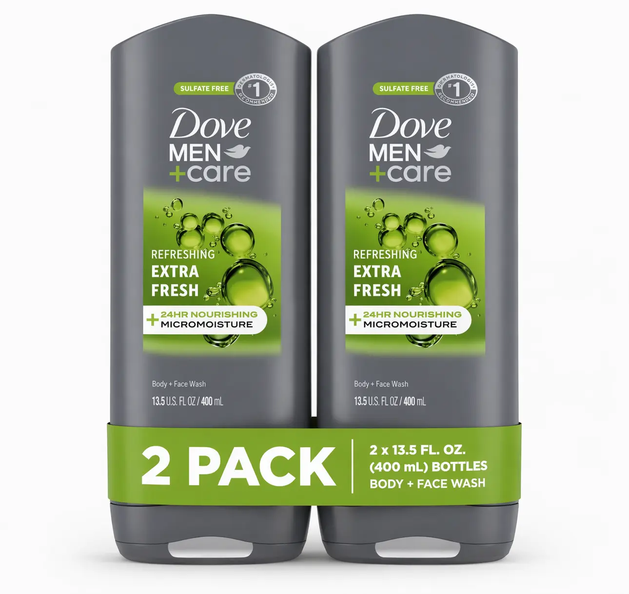 Dove Men Body Wash Extra Fresh 400ml (2-Pack) | Refreshing Scent | Hydrating Daily Shower Gel
