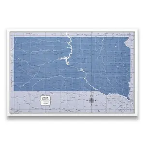 Push Pin South Dakota Map (Pin Board) - Navy Color Splash
