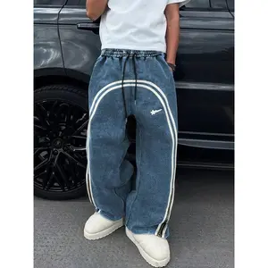 Men's Casual Loose-Fit Cotton Sweatpants, Meteor Graphic Print, Zipper Drawstring Hem, All-Season Comfortable Pants for Men