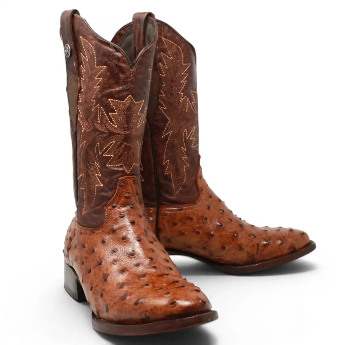 Botas Vaqueras Black Label con Grabado Tipo Avestruz – Cognac
