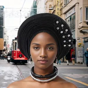 Handmade Shiny Auto Gele Turban Cap Bling Sequins Layered Tie Wrap for African Bridal Party Shiny Auto Gele Headwrap |   Perfect for Wedding & Party