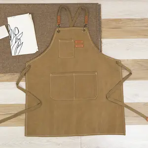 Personalized Canvas Apron for Men, Custom Birthday Gift for Dad, Bartender's Barista's Apron with Leather Strap, Christmas Gift for Him Cotton Hand