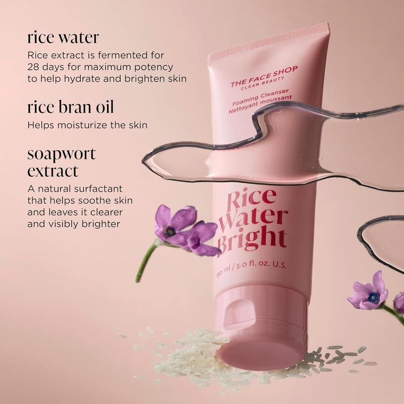 [THE FACE SHOP] Rice Water Bright Double Cleansing Trial Set - Deep-Clean Foam Cleanser + Mini Cleansing Oil Set for Makeup Removal & Pore Purifying l Korean Skincare