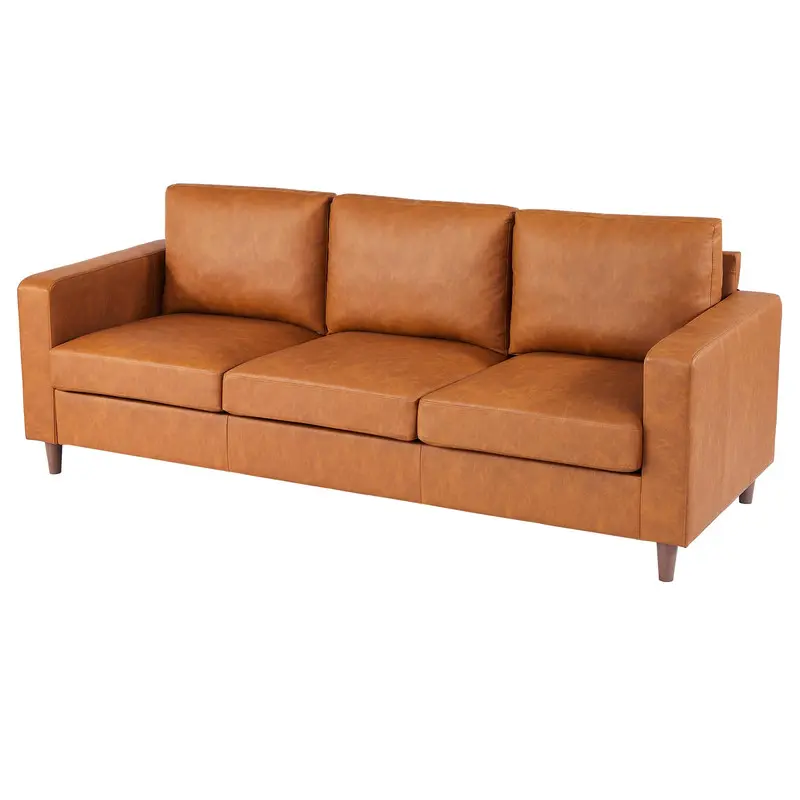 GARVEE 85" Leather Deep Seat Sofa with Arms, Modern Upholstered Living Room Couch with Padded Backrest and Comfy Cushions, for Bedroom, Office