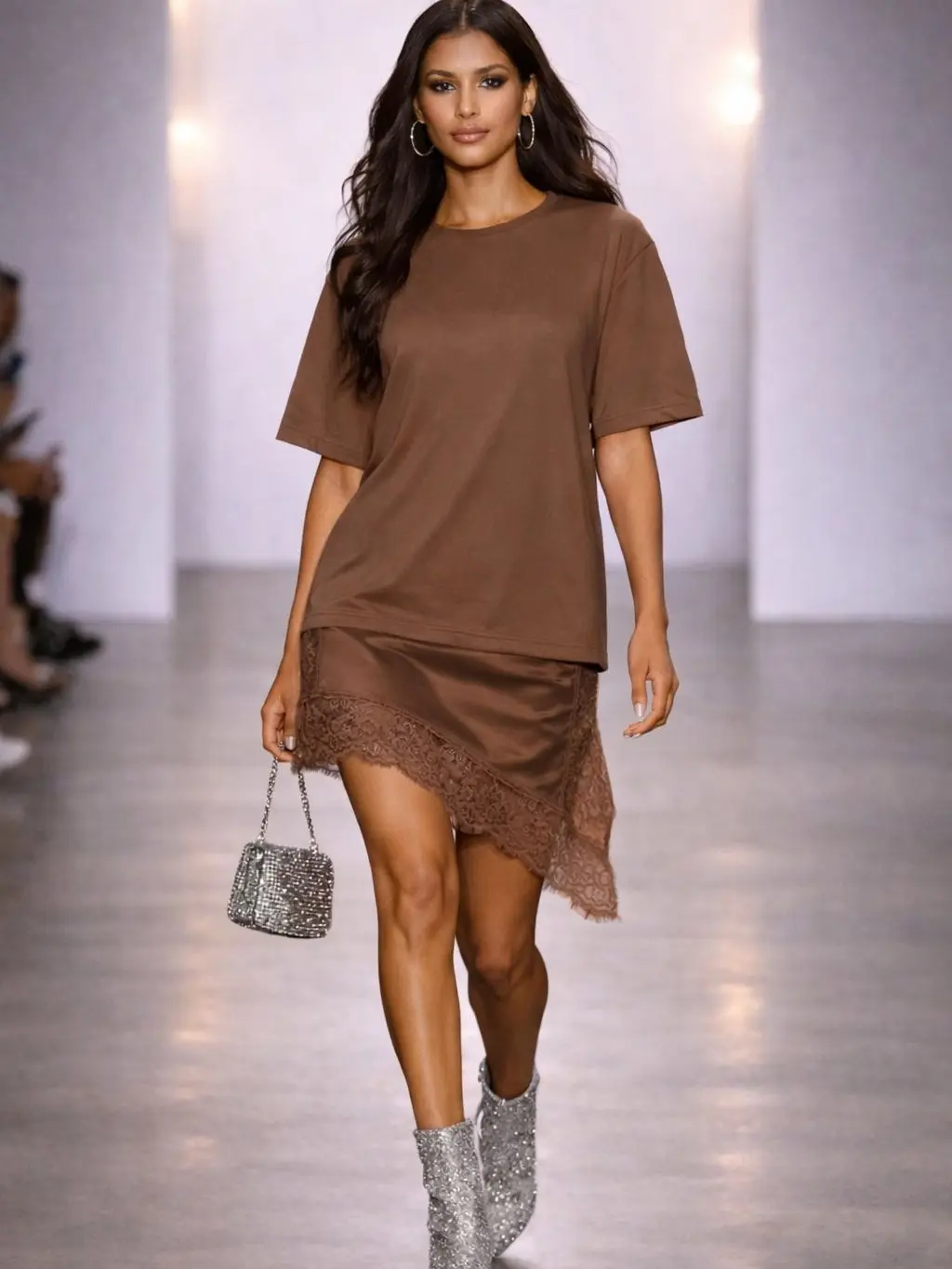 Women's Oversized T-shirt Dress With Sheer Lace Women's Oversized T-shirt Dress With Sheer Lace
