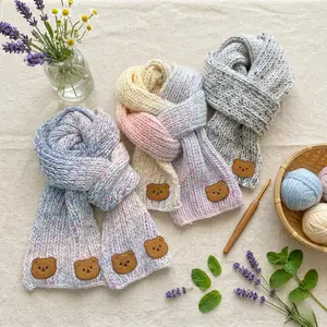 Cute Bear Knitted Scarf for Spring | Easter Basket Stuffer Gift | Speckled Pastel Aesthetic Wear