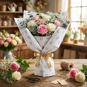 19 Sheets Heart Pattern Floral Gift Wrapping Paper, Flower Wrapping, Multi-Color Options for Bouquets, DIY Floral Packaging for Birthdays & Anniversaries