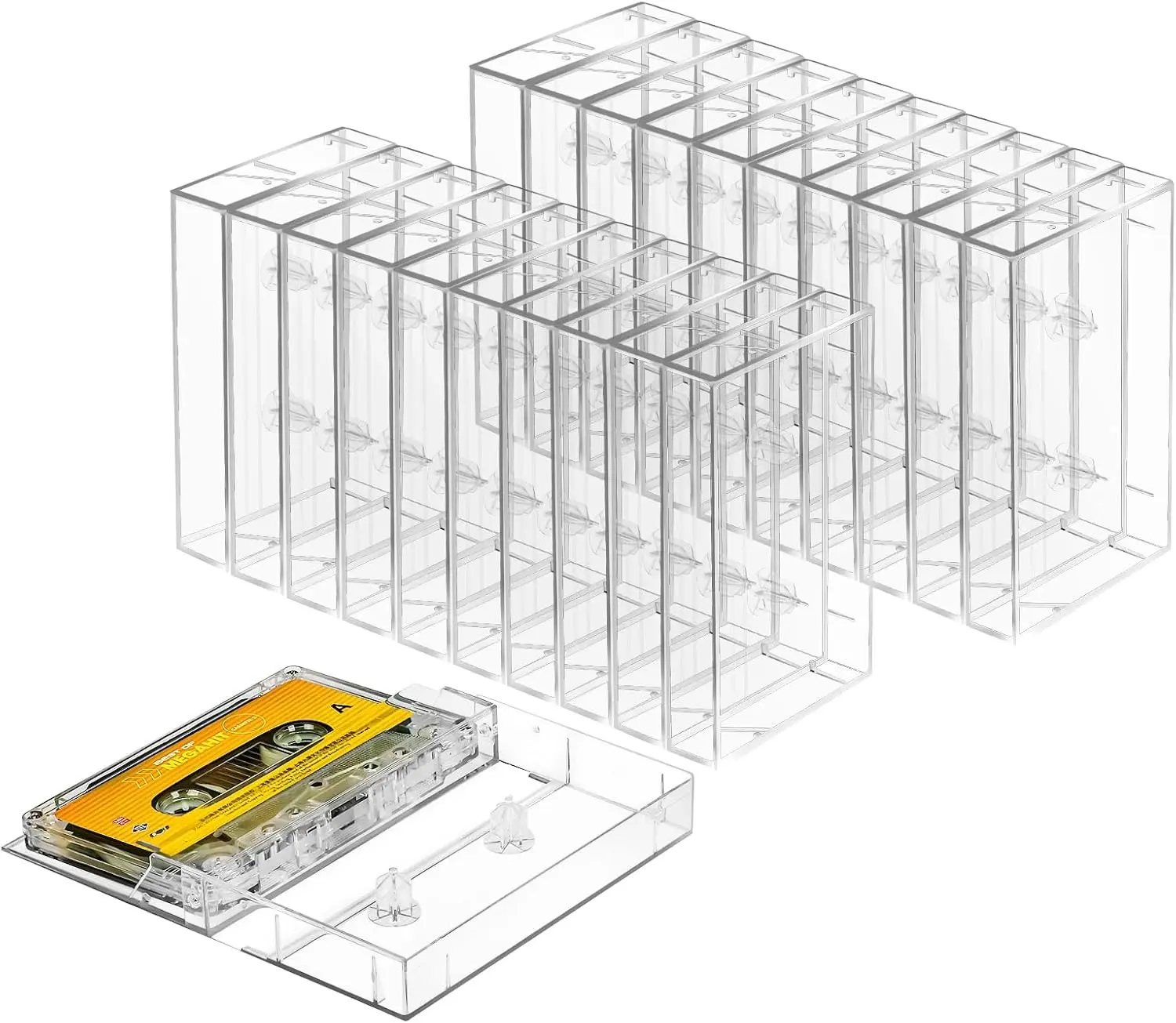 100-Pack Audio Cassette Storage Cases - Clear Plastic Cassette Tape Cases - Audio Storage Solution 4.28" L x2.75 W x0.6 H