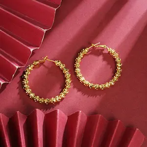 Women's Hip-Hop Style Large Hoop Earrings - Retro, High-End, Flashy, Exaggerated Spacer, Copper, Champagne Gold, Chic, Feminine Earrings for Women, Earring For Women