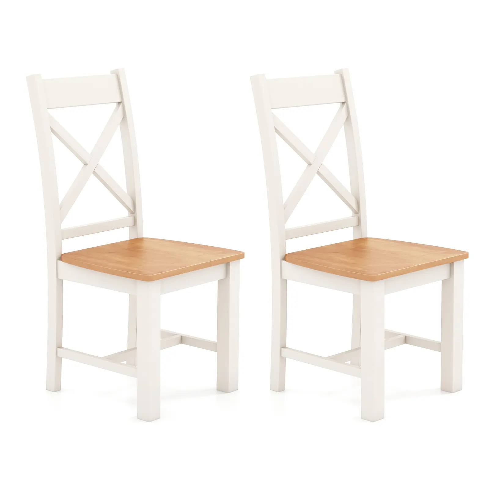 COSTWAY - Wooden Dining Chairs Set of 2 with High Back and Rubber Wood Frame-Natural