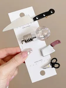 Funny Realistic Scissors Light Bulb Hair Clip Headband for Women, Side Forehead Bangs Small Hair Accessories, Cute Hair Pins and Clips