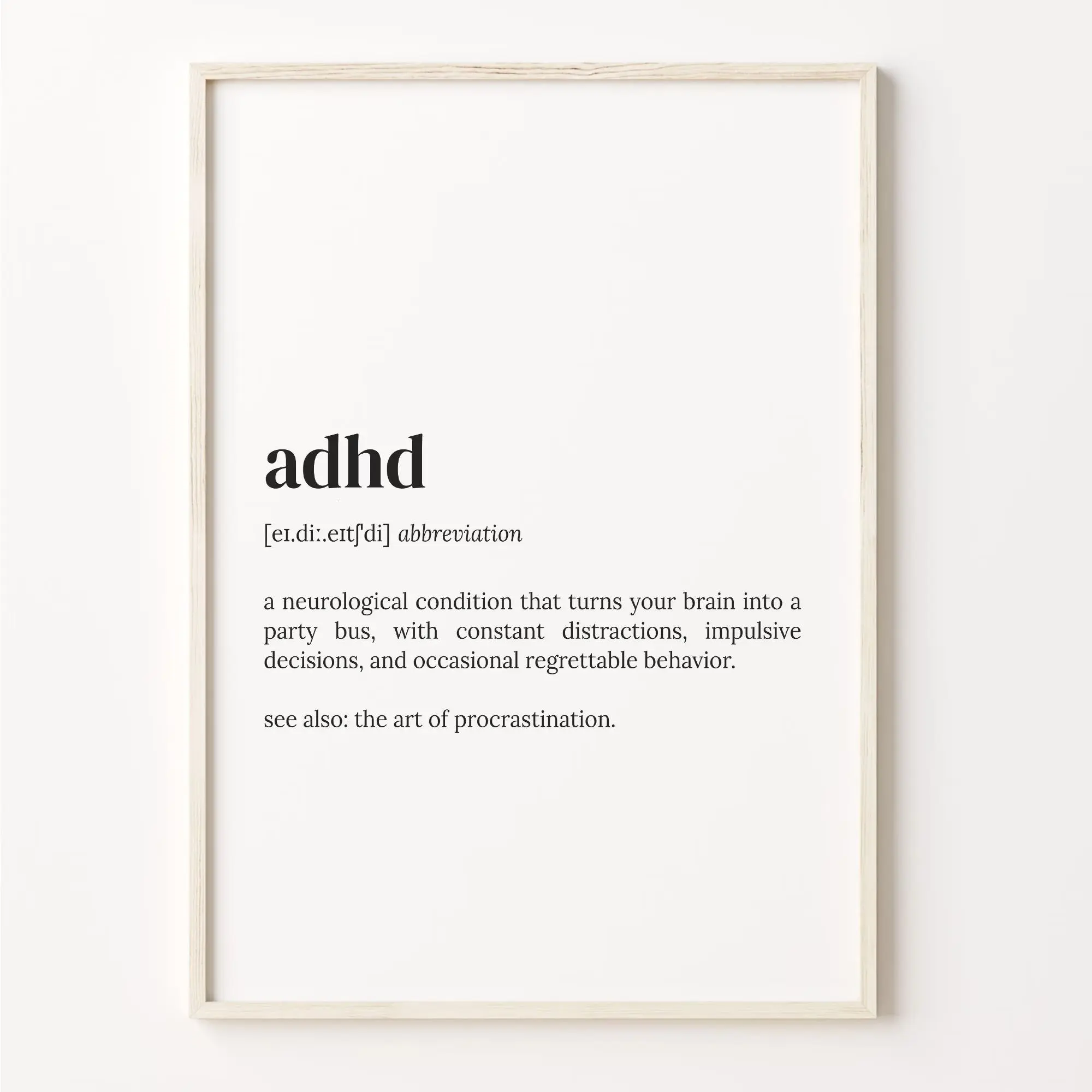 ADHD Definition Print Quote Wall Art, Dictionary Poster