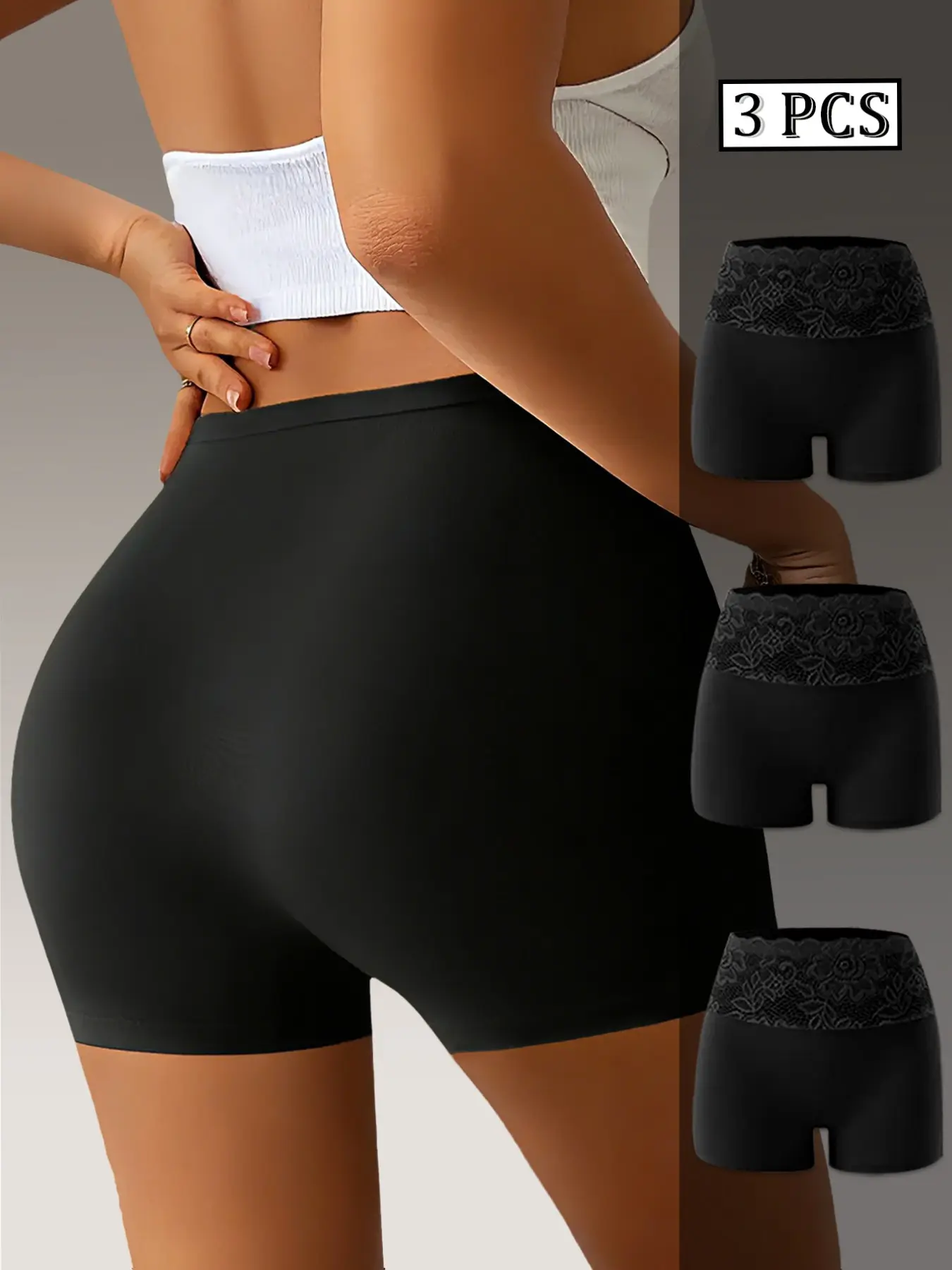 🔥 3 Pack Women's Mid-Waist Lace Waistband Boxer Briefs Intimates Panties, High Elastic Breathable Skin-Friendly Anti-Exposure Casual Fitted Underwear, Butt Lifting Fit No Rolling Edge No Digging, Perfect For Dress Layering Home Commute Daily Wear