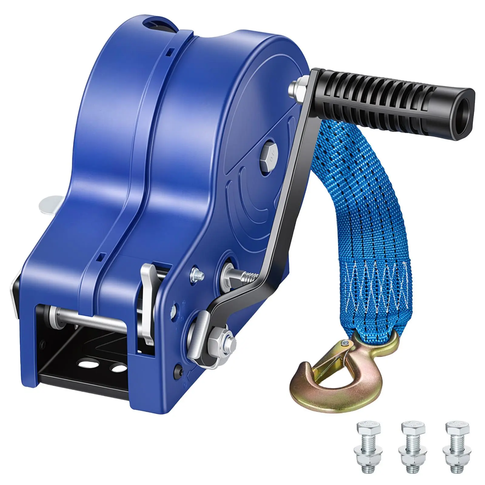VEVOR Boat Winch, 3500 lbs Hand Winch, Heavy Duty Manual Rope Crank with 20ft Gray-Black Polyester Strap, Portable Two-Way Ratchet, Anti-Slip Handle Gear for Boat Trailer ATV Towing