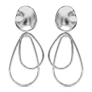 Modern Sculpted Double Hoop Drop Earrings | Silver Fluid Design Statement Earrings for Women ightweight Statement Earrings for Office & Evening Wear outdoorfun