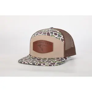 Acres Down South 7-Panel Pintail Trucker Hat - Unisex, Leather Patch, Adjustable Snap, Breathable Mesh, Cotton-Poly Casual Fashion Accessory for Daily Wear