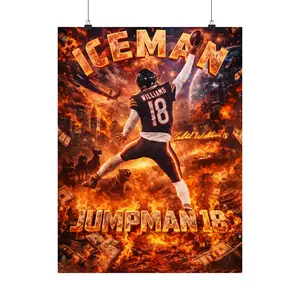 Caleb Williams Satin Poster, Jumpan Football Poster, Ice Man Sport Poster