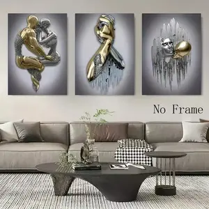 3pcs Metal Figure Statue Art Canvas Mural Romantic Abstract Poster Modern Living Room Bedroom Background Wall Decoration Frameless Hanging Painting