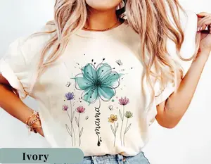 Comfort Colors Mama Floral T-Shirt, Boho Watercolor Botanical Graphic Top