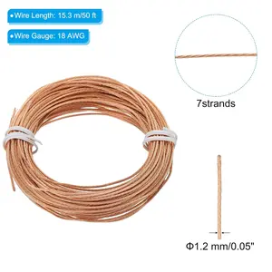 Bare Copper Ground Wire, 18 Gauge 50 Feet Solid Braided Copper Cables Electronic Wire Grounding Conductor Stranded Metallic Wire for Lamp Electrical Equipment