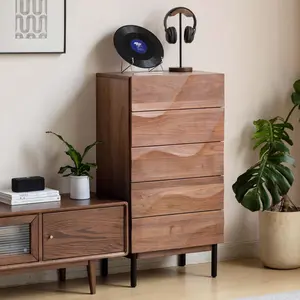 YESWOOD Solid Walnut Nightstand, 5 Drawer Bedside Table for Bedroom, Solid Wood nightstand with Drawers, Modern Night Stand for Living Room, Hallway, Closet(Black Walnut, 43" H)