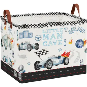 Car Themed Room Decor Basket, Kids Vintage Car Laundry Hampers,Storage Bins,Tire Toy Box for Boys, Blue Basket for Gifts Empty(Vintage Blue)
