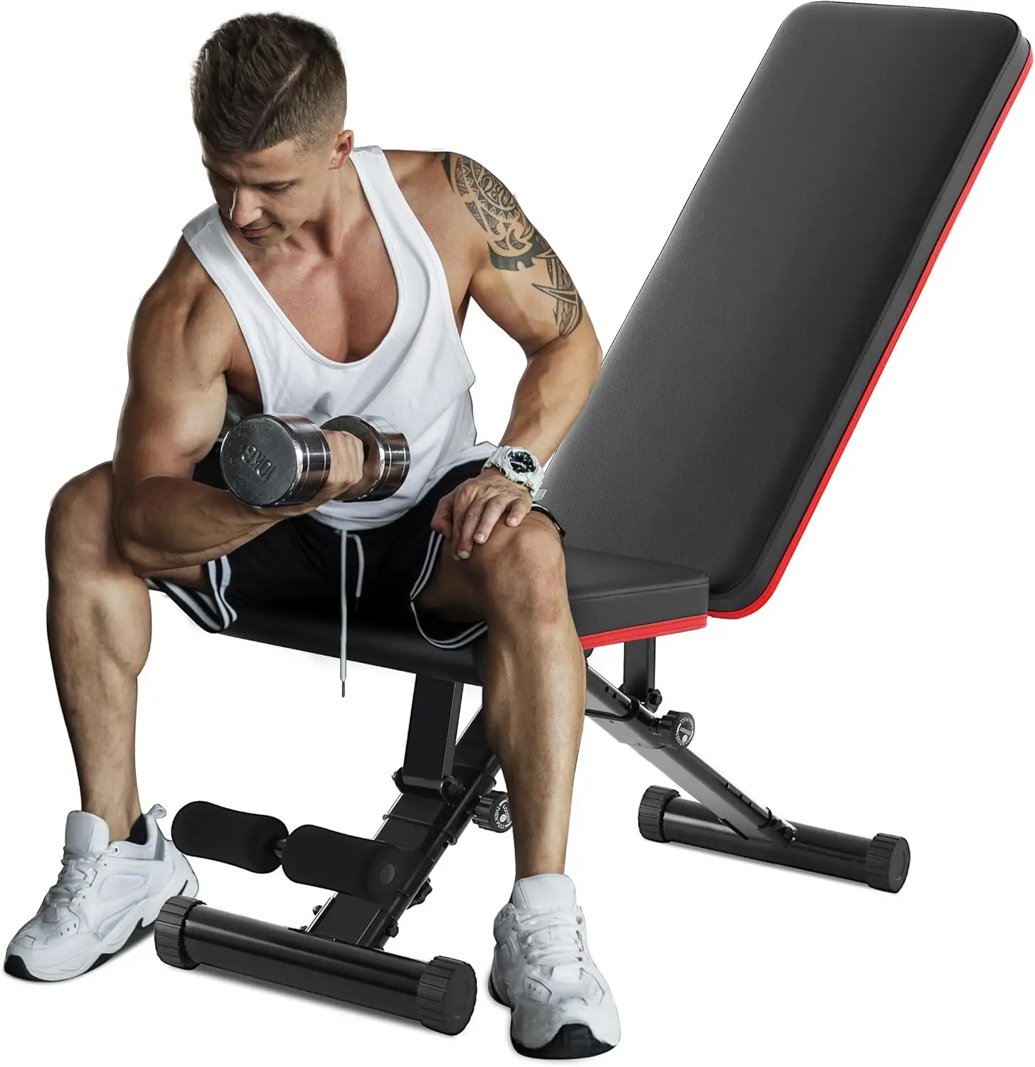 Adjustable Weight Bench 795 Lbs Capacity With Heavy Duty Steel And Triangular Design For Home Gym Chest Press And Ab Exercises A 2 Second Fold For 80 Percent Space Saving, All-In-One Adjustable Benches