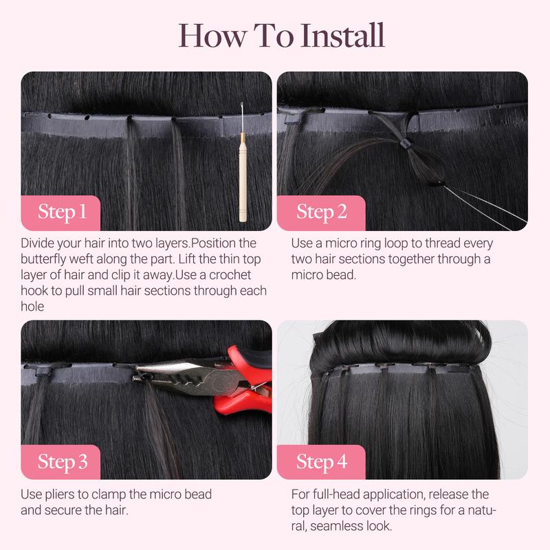 GOOGOO Butterfly Weft Extensions Human Hair Genius Weft PU Hole OVO Weft-thin,Double-layered One Piece Remy Human Hair