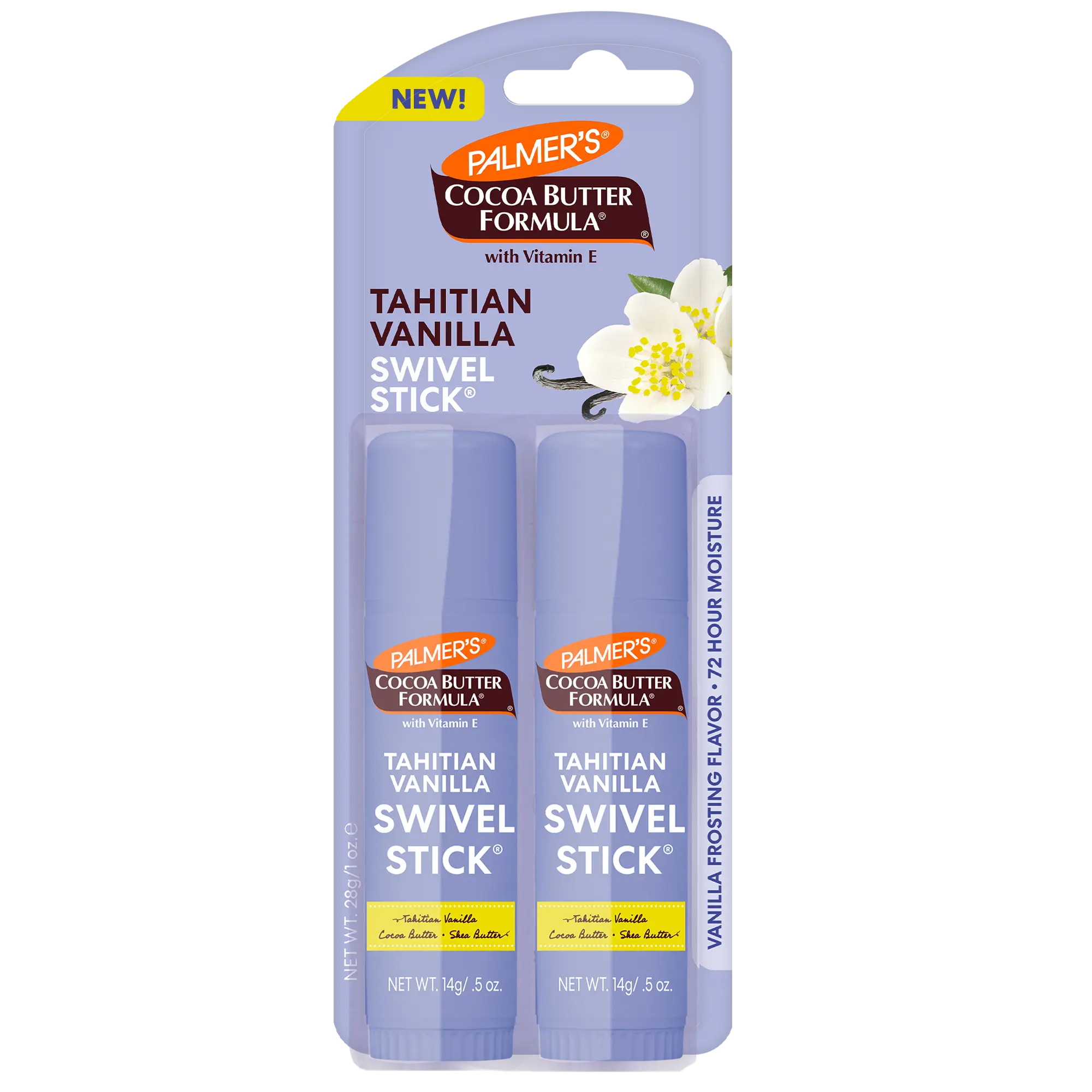 Palmers Cocoa Butter Formula Tahitian Vanilla Swivel Stick 2 Pack Moisturizing Balm for Lips and Dry Skin with Vanilla Frosting Scent and Flavor