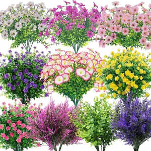 20 Bundles Artificial Lavender Flowers for Outdoors, UV Resistant Realistic Fake Flowers, Multicolor Plastic Plants for Decor, Wedding Party Garden Patio