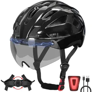 Adult Polycarbonate Cycling Bike Helmet for Men - Lightweight, LED Light, Magnetic Goggles, USB Charging Cable, Adjustable Fit, Impact Absorbent, 10¼ oz, 22.8-24.4 in, Bicycle Safety Accessory