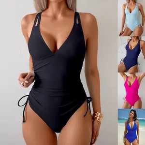 2026 New Arrival Women's Solid Color One Piece Swimsuit Bikini Style High Elastic Tummy Control Bathing Suit Quick-Dry Soft Comfortable Ladies Swimwear for Beach Pool Vacation Summer 2026