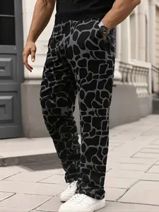 Men's Camo Casual Long Pants, Comfortable Work & Leisure Wear, Versatile All-Over Print Design, Fitted Woven Fabric for Daily Use, Casual Outdoor Pants