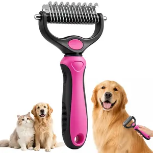 Pet Grooming Rake for Dogs & Cats – Double-sided deshedding and dematt tool, gently removes 95% of loose undercoat and mats for long-haired pets, painless fur brush for shedding control