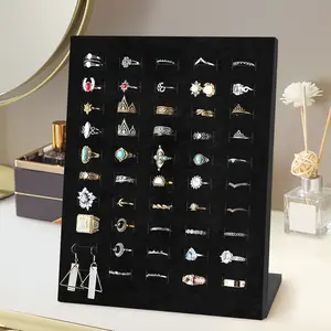 Black Velvet Ring Display 50 Slot L Shaped Ring Holder Stand Display Organizer for Jewelry Selling Store Showcase Selling