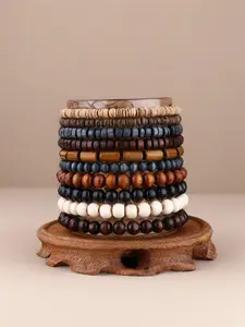 10Pcs 5-8 mm Casual Wood Beaded Bracelet for Men Women Buddhist Beads Elastic Bangle Bangles Bracelets Set Fashion Accessories