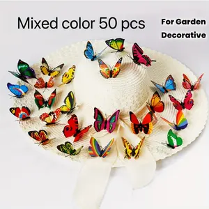 50-Pack 3D Butterfly Garden Decorations, Mixed Color Plastic Butterfly Wall Art, No Electricity Required, 2.75-Inch Single Layer Butterfly Decoration for Outdoor and Indoor Use, Garden Accessories