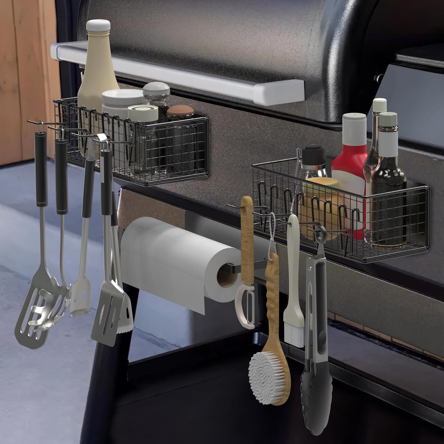 Magnetic Storage Bin & Paper Towel Holder for Traeger Smoker Grills Compatible with Ironwood 885 Pro Series 34 22 D2 575 780 650 Z-Grills Pit Boss Enhances Grilling Experience with Easy Attachment and Organized Storage