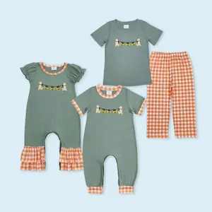 Kids boys embroidery pumpkin dog Halloween outfit