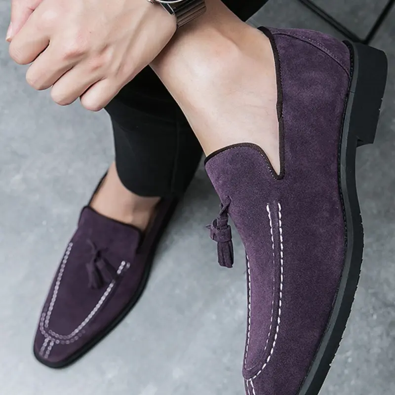 Comfortable Soft Minimalist Trendy Velvet Fringe Loafers, Dress Loafers Shoes, Men's Business Formal Leather Shoes, Stylish and Elegant Footwear
