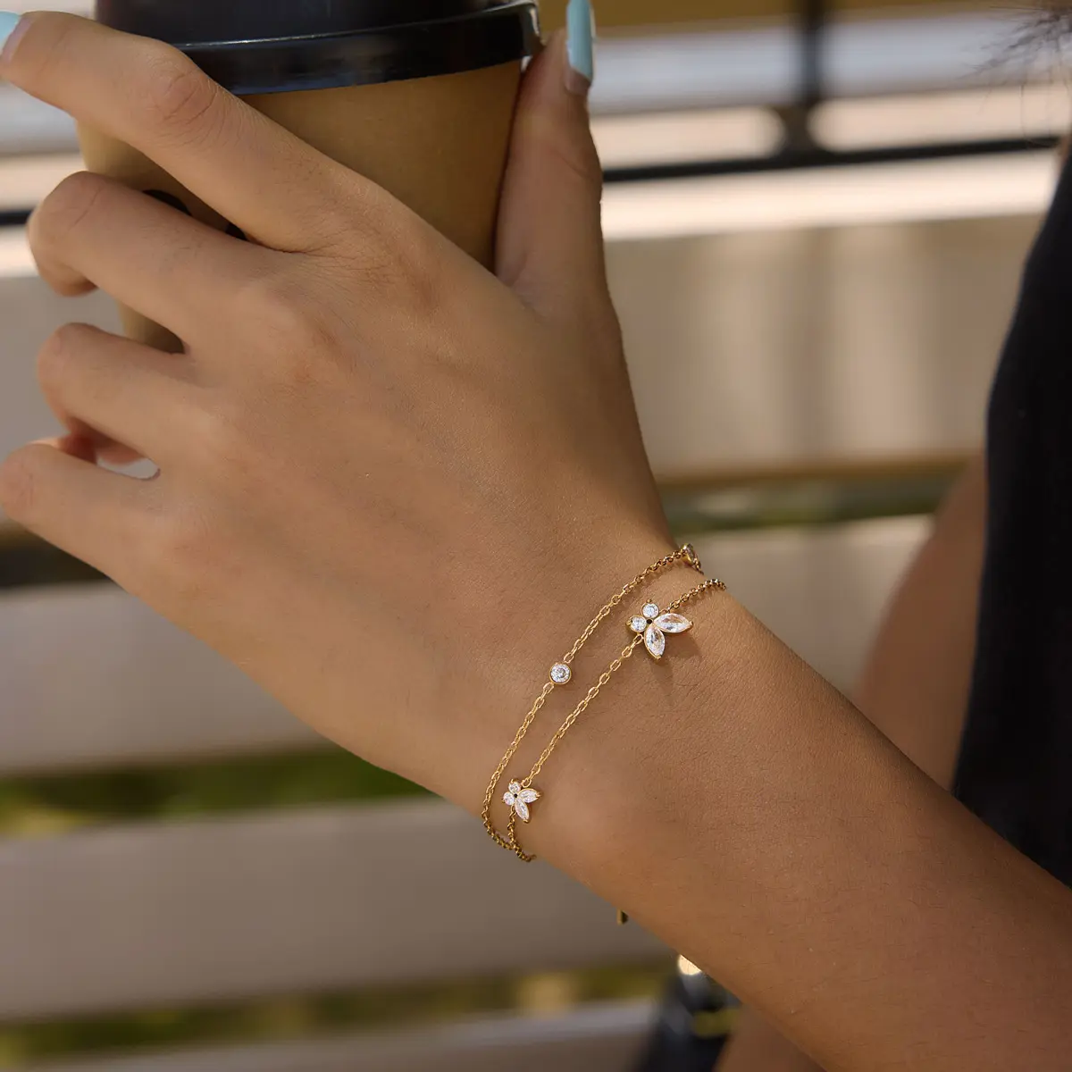 Emma's Heart Double‑Layer Butterfly Bracelet 316L Titanium Steel