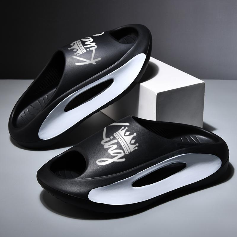 Unisex Thick-Bottom EVA Foam Slides - Minimalist Round Toe, Lightweight, Non-Slip, Cushioned, Slip-On Ankle Footwear with Letters, Ideal for Home, Beach, Casual Use (Thick Bottom, Casual Fashion, Lightweight Beach Styles)