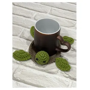 2 Pcs Handmade Crochet Knitting Animal Tortoise Shaped Mat Set, Creative Gift for Teacher Daughter Mom,  Turtle Coaster Rug for Drink Cup Mug,Funny Desk Table Office Accessories Housewarming Home Decoration