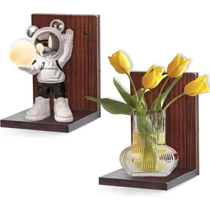 Small Wall Shelf,L-Shaped Small Floating Shelves for  Speaker Table Lamp Display,Wooden Ledges Indoor Modern Midcentury Decorative for Gallery Living Room Porch,Pine,2 Pack(Rustic Walnut)