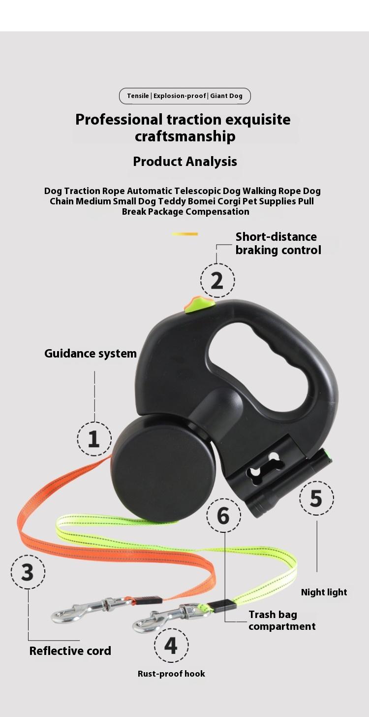 2-in-1 Adjustable Retractable Dog Leash Stretchable Traction Rope for Small to Medium Dogs Ideal Outdoor Walking Solution Retractable Design Versatile for Training and Walks swivel head Double Leash with Self-Shrinking Feature Waterproof Raised Rotating