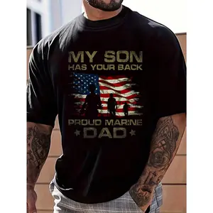 100% Cotton My Son Has Your Back - Marine - Dad Camouflage T-Shirt Women's Men's Graphic Tee Crew Neck summer vacation Tops