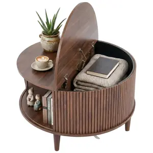 Sweetcrispy Round Coffee Table Modern Farmhouse Design 2-Tier Storage 31.5'' Diameter 50 lbs Capacity Anti-Slip Feet Wood Desktop Living Room Furniture
