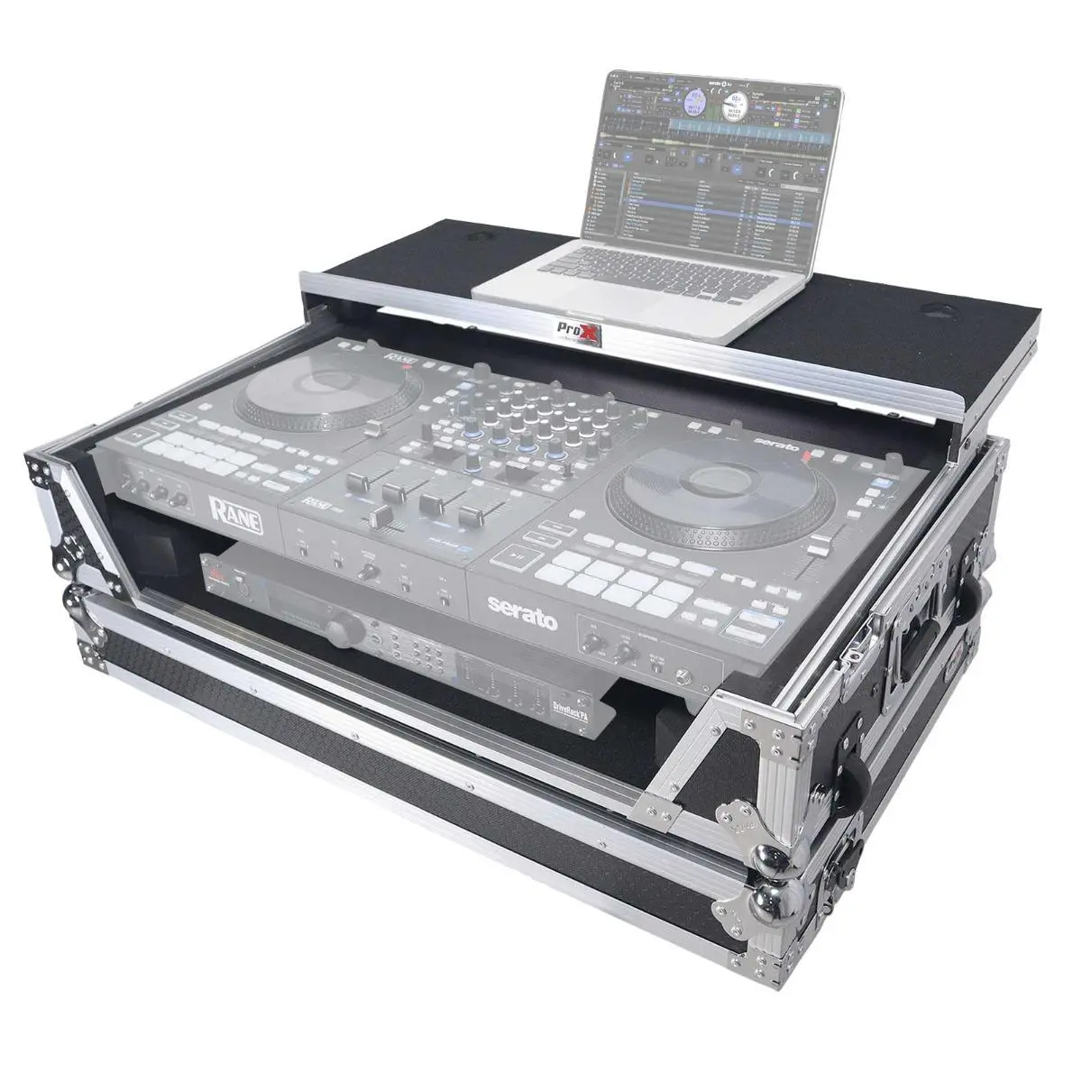ProX XS-RANEFOUR WLT ATA Flight Style Road Case for RANE Four or RANE Performer DJ Controller with Laptop Shelf 1U Rack Space and Wheels